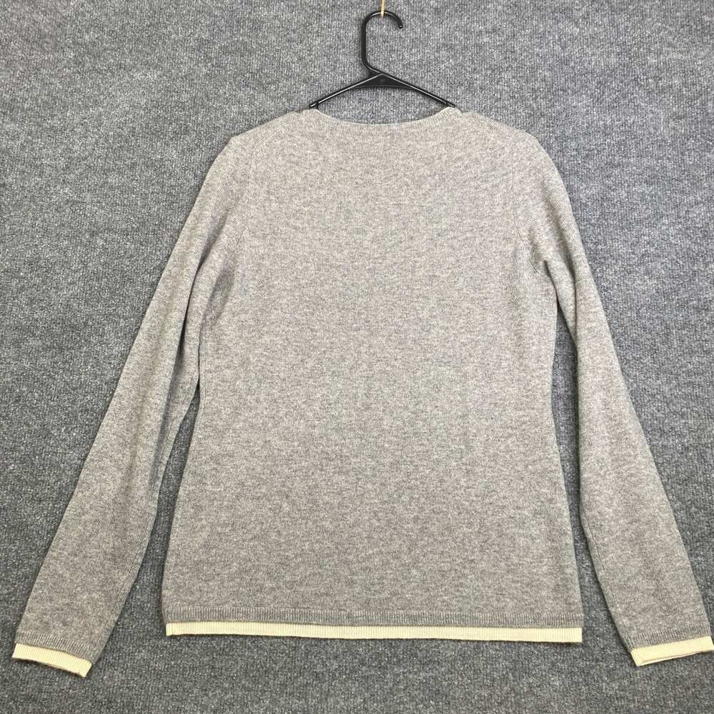Sutton Studio Cashmere Sweater Womens Large Gray Cream Trim Crew Neck Pullover - Picture 8 of 8